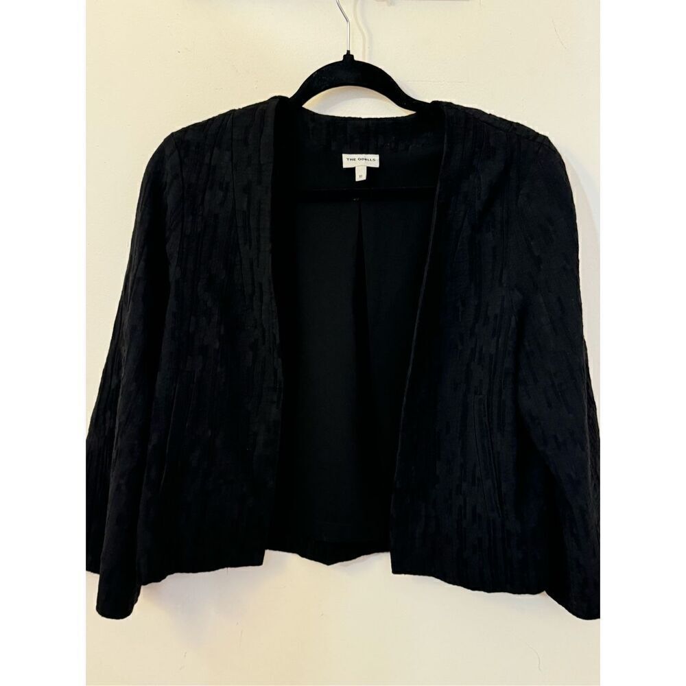 The Odell’s Sabrina Cropped Black Linen Crinkle Jacket XS